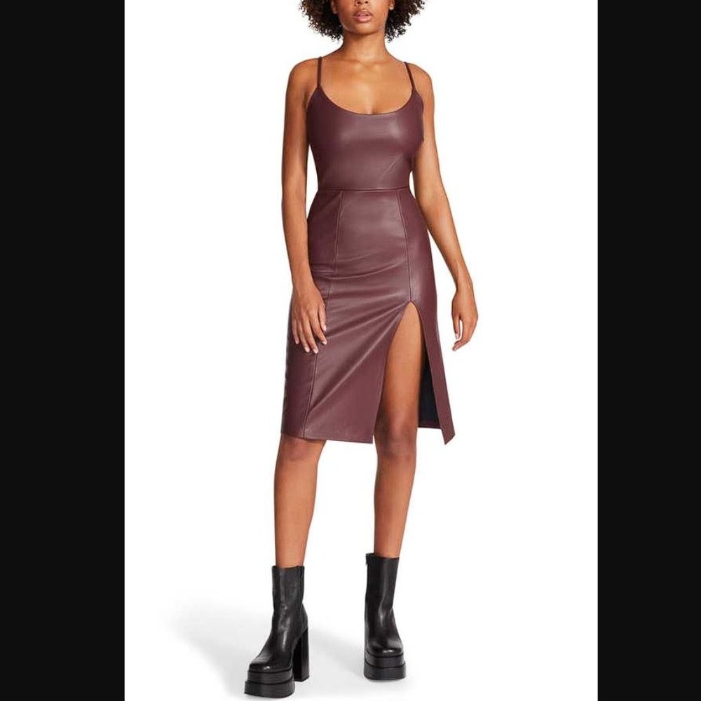 STEVE MADDEN Women's Giselle Faux Leather Sheath Dress in Cordovan